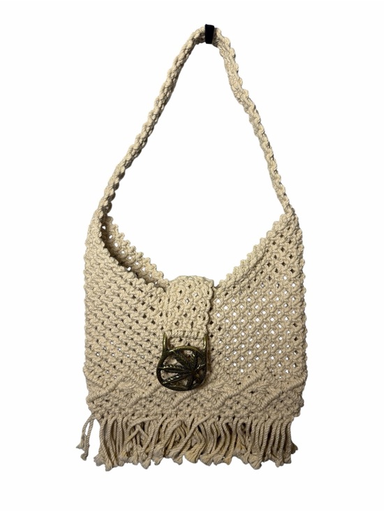 Handbags - Macrame Boho Crochet Fringe Shoulder Bag in Natural Solid Brass
